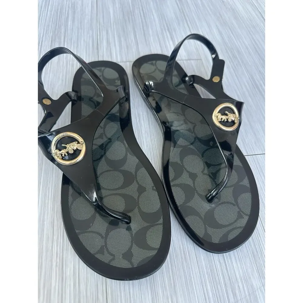 Coach Women’s Black Nicolle Jelly Sandals Ankle Strap Buckle US 9